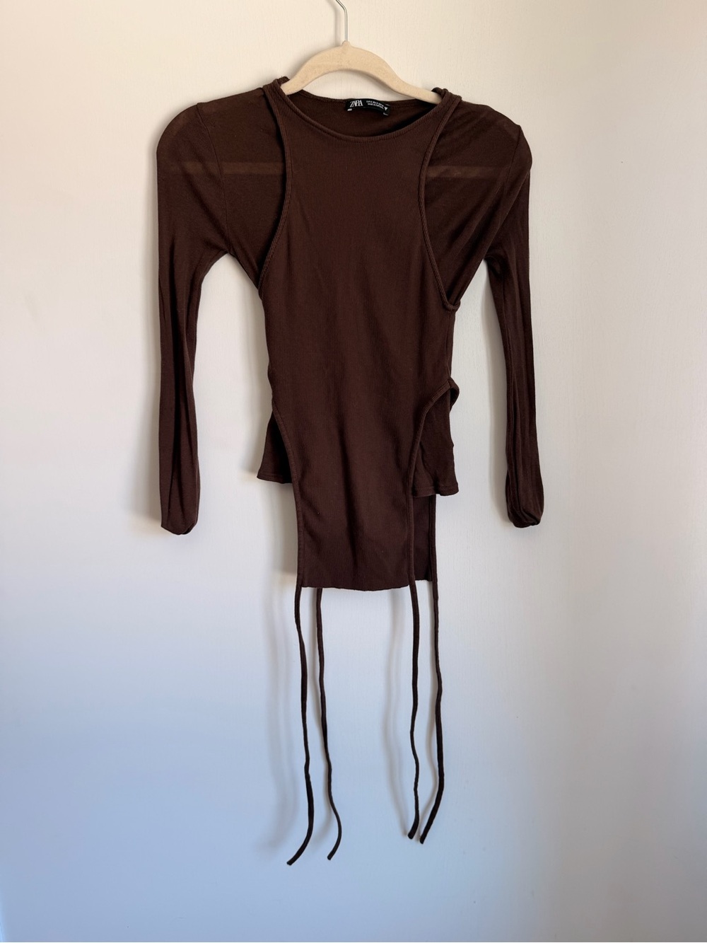 Zara Chocolate Brown Long-Sleeve Cutout Tunic